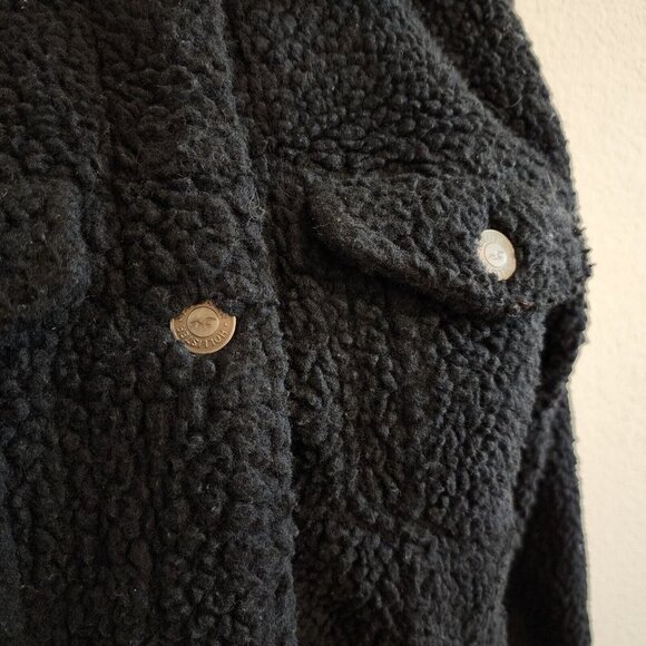 Hollister Black Sherpa Fuzzy Button Down Collared Trucker Jacket Womens S - Picture 3 of 12